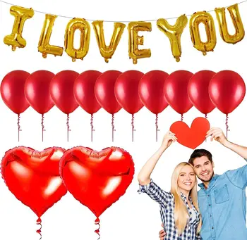 Valentino Apdailos Šalies Reikmenys | Širdies Papuošalai Latekso Aliuminio Folija Balionai | Įvairūs Balionai su I Love You Reklama